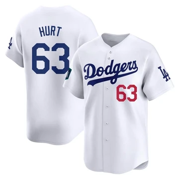 Men's Los Angeles Dodgers Kyle Hurt ＃63 White Limited 2024 World Tour Seoul Series Home Jersey