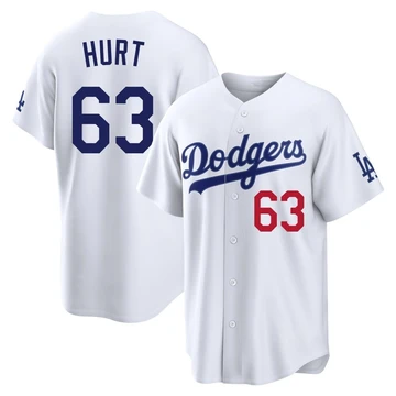 Men's Los Angeles Dodgers Kyle Hurt ＃63 White Limited Home Stadium Jersey