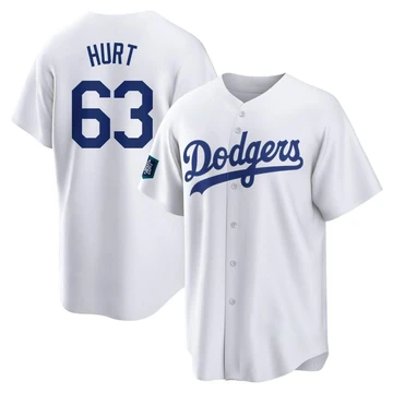 Men's Los Angeles Dodgers Kyle Hurt ＃63 White Replica 2024 World Tour Seoul Series Home Jersey