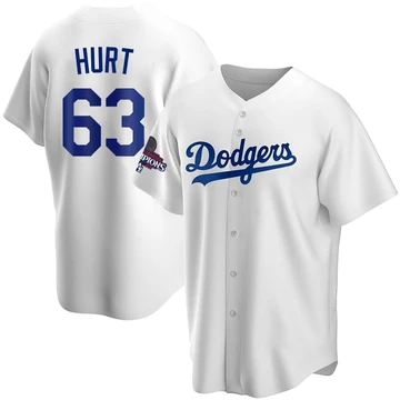 Men's Los Angeles Dodgers Kyle Hurt ＃63 White Replica Home 2024 World Series Champions Jersey