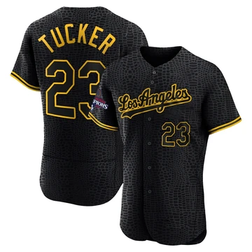 Men's Los Angeles Dodgers Kyle Tucker ＃23 Black Authentic Snake Skin City 2024 World Series Champions Jersey