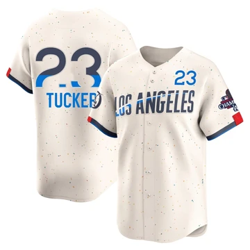 Men's Los Angeles Dodgers Kyle Tucker ＃23 Cream Limited 2024 City Connect World Series Champions Jersey