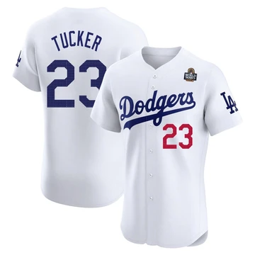Men's Los Angeles Dodgers Kyle Tucker ＃23 White Elite Home 2024 World Series Jersey