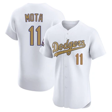 Men's Los Angeles Dodgers Manny Mota ＃11 Gold Elite White 2025 Collection Jersey
