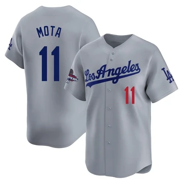 Men's Los Angeles Dodgers Manny Mota ＃11 Gray Limited Away World Series Champions Jersey
