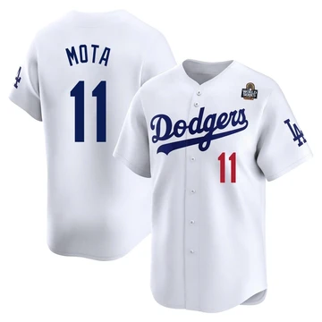 Men's Los Angeles Dodgers Manny Mota ＃11 White Limited Home 2024 World Series Jersey