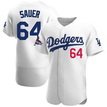 Men's Los Angeles Dodgers Matt Sauer ＃64 White Authentic Home Official 2024 World Series Champions Jersey