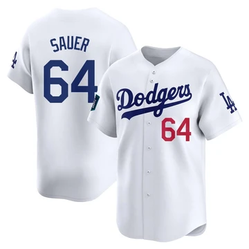 Men's Los Angeles Dodgers Matt Sauer ＃64 White Limited 2024 World Tour Seoul Series Home Jersey