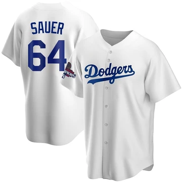 Men's Los Angeles Dodgers Matt Sauer ＃64 White Replica Home 2024 World Series Champions Jersey
