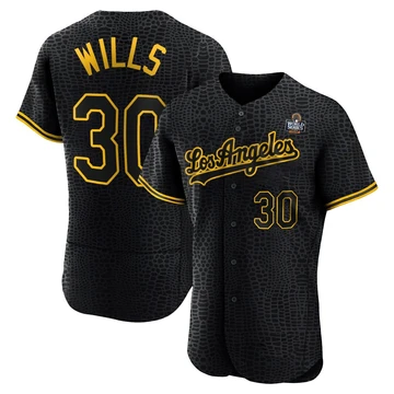 Men's Los Angeles Dodgers Maury Wills ＃30 Black Authentic Snake Skin City 2024 World Series Jersey