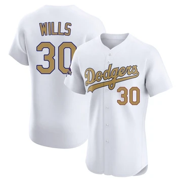 Men's Los Angeles Dodgers Maury Wills ＃30 Gold Elite White 2025 Collection Jersey