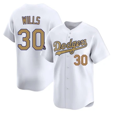 Men's Los Angeles Dodgers Maury Wills ＃30 Gold Limited White 2025 Collection Jersey