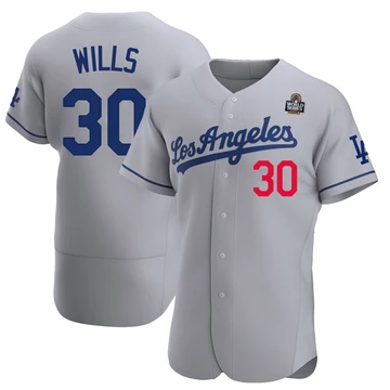Men's Los Angeles Dodgers Maury Wills ＃30 Gray Authentic Away Official 2024 World Series Jersey
