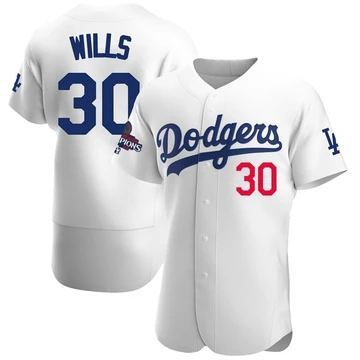 Men's Los Angeles Dodgers Maury Wills ＃30 White Authentic Home Official 2024 World Series Champions Jersey