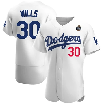 Men's Los Angeles Dodgers Maury Wills ＃30 White Authentic Home Official 2024 World Series Jersey