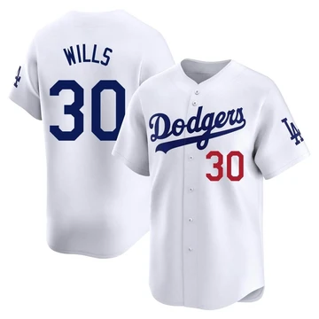 Men's Los Angeles Dodgers Maury Wills ＃30 White Limited Home Jersey