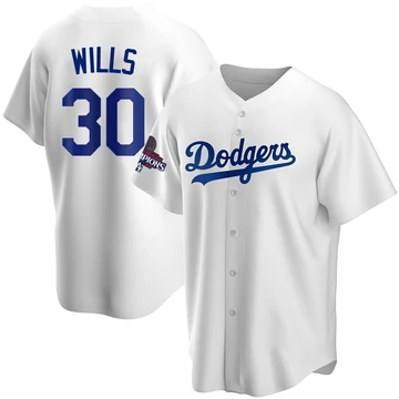 Men's Los Angeles Dodgers Maury Wills ＃30 White Replica Home 2024 World Series Champions Jersey