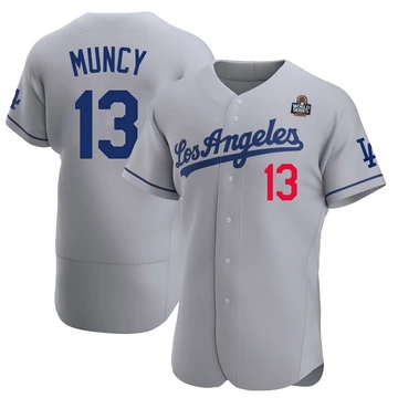 Men's Los Angeles Dodgers Max Muncy ＃13 Gray Authentic Away Official 2024 World Series Jersey