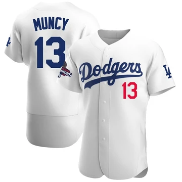 Men's Los Angeles Dodgers Max Muncy ＃13 White Authentic Home Official 2024 World Series Champions Jersey