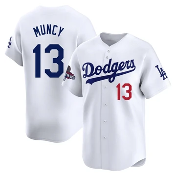 Men's Los Angeles Dodgers Max Muncy ＃13 White Limited Home 2024 World Series Champions Jersey