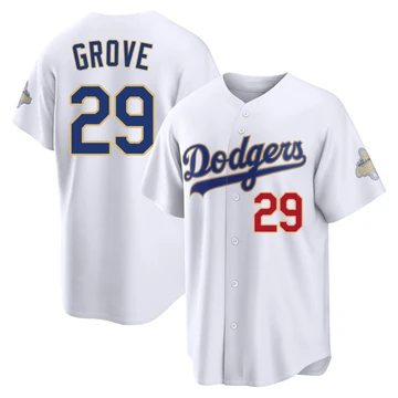 Men's Los Angeles Dodgers Michael Grove ＃29 Gold Limited White 2026 Collection Stadium Jersey