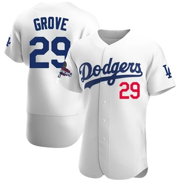 Men's Los Angeles Dodgers Michael Grove ＃29 White Authentic Home Official 2024 World Series Champions Jersey
