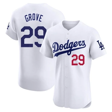 Men's Los Angeles Dodgers Michael Grove ＃29 White Elite Home Jersey