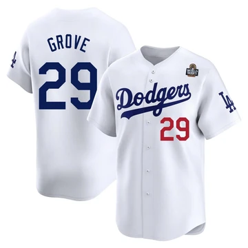 Men's Los Angeles Dodgers Michael Grove ＃29 White Limited Home 2024 World Series Jersey