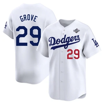 Men's Los Angeles Dodgers Michael Grove ＃29 White Limited Home 2025 World Series Jersey