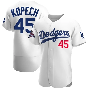 Men's Los Angeles Dodgers Michael Kopech ＃45 White Authentic Home Official 2024 World Series Champions Jersey