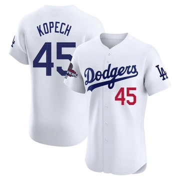 Men's Los Angeles Dodgers Michael Kopech ＃45 White Elite Home World Series Champions Jersey