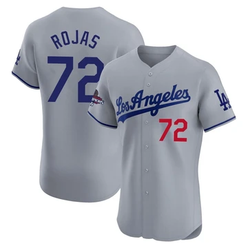 Men's Los Angeles Dodgers Miguel Rojas ＃72 Gray Elite Road World Series Champions Jersey