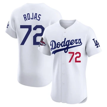 Men's Los Angeles Dodgers Miguel Rojas ＃72 White Elite Home World Series Champions Jersey