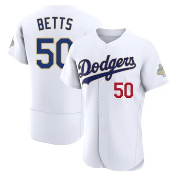Men's Los Angeles Dodgers Mookie Betts ＃50 Gold Authentic White 2026 Collection Jersey