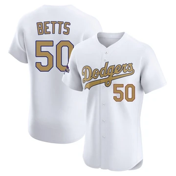 Men's Los Angeles Dodgers Mookie Betts ＃50 Gold Elite White 2025 Collection Jersey