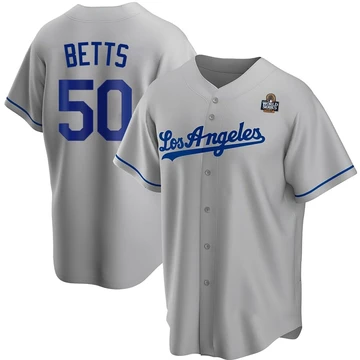 Men's Los Angeles Dodgers Mookie Betts ＃50 Gray Replica Road 2024 World Series Jersey
