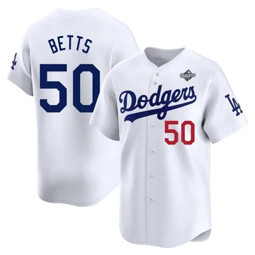 Men's Los Angeles Dodgers Mookie Betts ＃50 White Limited Home 2025 World Series Jersey