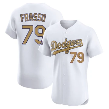 Men's Los Angeles Dodgers Nick Frasso ＃79 Gold Elite White 2025 Collection Jersey