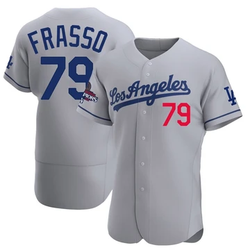Men's Los Angeles Dodgers Nick Frasso ＃79 Gray Authentic Away Official 2024 World Series Champions Jersey