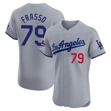 Men's Los Angeles Dodgers Nick Frasso ＃79 Gray Elite Road World Series Champions Jersey