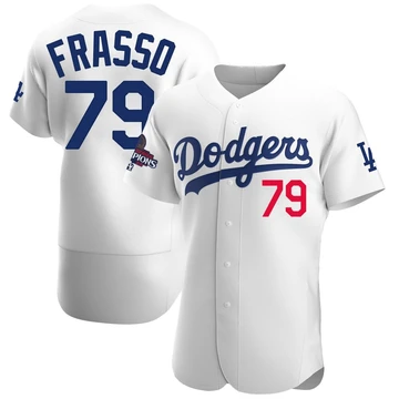 Men's Los Angeles Dodgers Nick Frasso ＃79 White Authentic Home Official 2024 World Series Champions Jersey