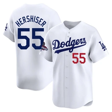Men's Los Angeles Dodgers Orel Hershiser ＃55 White Limited Home 2024 World Series Champions Jersey