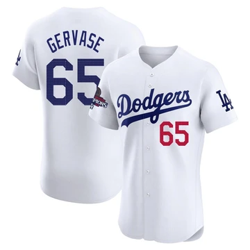 Men's Los Angeles Dodgers Paul Gervase ＃65 White Elite Home World Series Champions Jersey