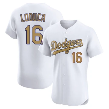 Men's Los Angeles Dodgers Paul Loduca ＃16 Gold Elite White 2025 Collection Jersey