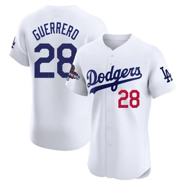 Men's Los Angeles Dodgers Pedro Guerrero ＃28 White Elite Home World Series Champions Jersey