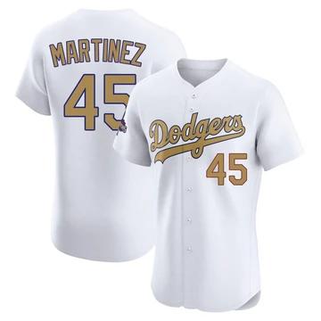 Men's Los Angeles Dodgers Pedro Martinez ＃45 Gold Elite White 2025 Collection Jersey