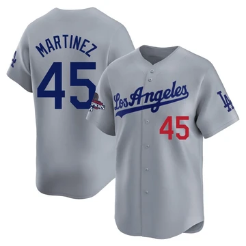 Men's Los Angeles Dodgers Pedro Martinez ＃45 Gray Limited Away World Series Champions Jersey