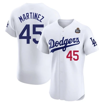 Men's Los Angeles Dodgers Pedro Martinez ＃45 White Elite Home 2024 World Series Jersey