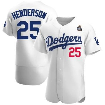 Men's Los Angeles Dodgers Rickey Henderson ＃25 White Authentic Home Official 2024 World Series Jersey
