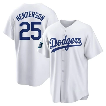 Men's Los Angeles Dodgers Rickey Henderson ＃25 White Replica 2024 World Tour Seoul Series Home Jersey